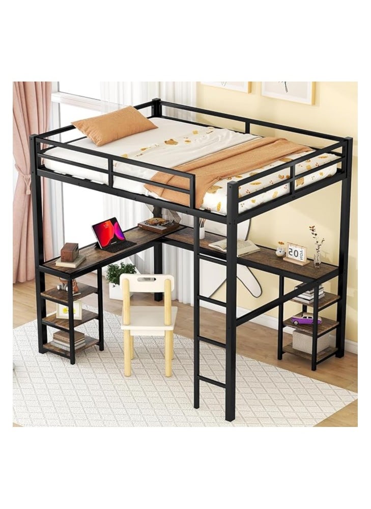 Royal Polar - Full Size Loft Bed with Desk and Storage Shelves Heavy Duty Metal Dunk Bed with Full-Length Guardrail Ladder Suitable for Teenagers Capacity 180KG - Image 1