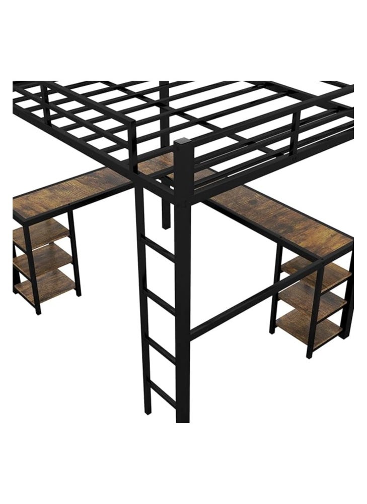 Royal Polar - Full Size Loft Bed with Desk and Storage Shelves Heavy Duty Metal Dunk Bed with Full-Length Guardrail Ladder Suitable for Teenagers Capacity 180KG - Image 1