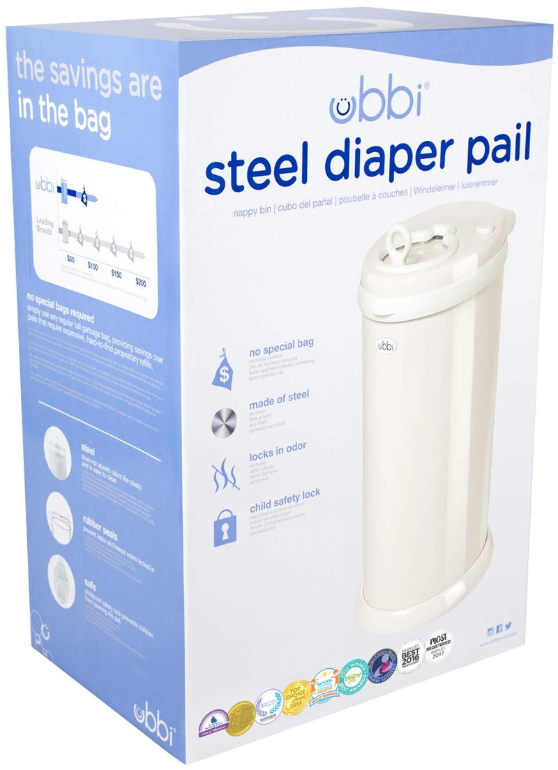 ubbi Ubbi Steel Odor Locking, No Special Bag Required Money Saving, Awards-Winning, Modern Design Registry Must-Have Diaper Pail, Ivory  - Image 2