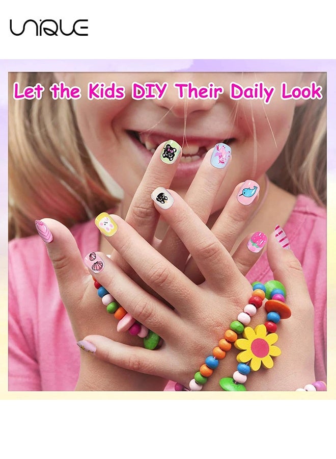 Unique 120PCS Kids False Nails Square - Short Press on Nails Kids - Cartoon Stick on Nails for Kids - Full Cover Fake Nails with Cute Bunny,Dolphin,Strawberry,Cake Nail Decorations for Girls - Image 5