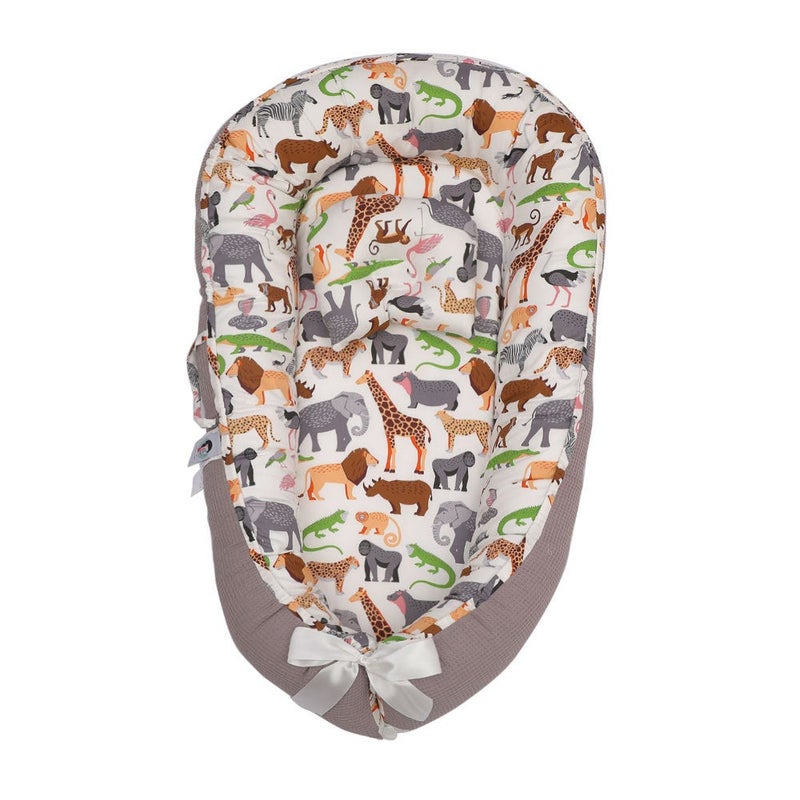 2022 foreign trade cotton baby bed mid-bed newborn uterus bionic bed portable detachable cross-border baby supplies AB-64 gray giraffe (+10 yuan)