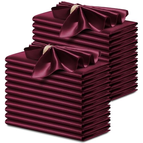 P Pothuiny 24 Pcs Silky Burgundy Satin Napkins 17 x 17 Inches Square Smooth Wedding Dinner Napkins Satin Cloth Napkins Table Napkins for Banquet Party Restaurant Decor Thanksgiving Christmas - Image 1