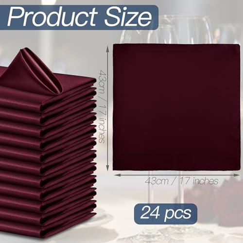 P Pothuiny 24 Pcs Silky Burgundy Satin Napkins 17 x 17 Inches Square Smooth Wedding Dinner Napkins Satin Cloth Napkins Table Napkins for Banquet Party Restaurant Decor Thanksgiving Christmas - Image 3