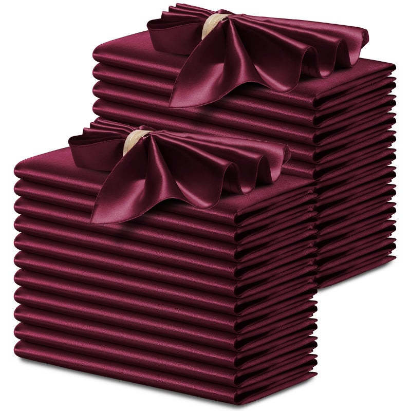 P Pothuiny 24 Pcs Silky Burgundy Satin Napkins 17 x 17 Inches Square Smooth Wedding Dinner Napkins Satin Cloth Napkins Table Napkins for Banquet Party Restaurant Decor Thanksgiving Christmas - Image 2