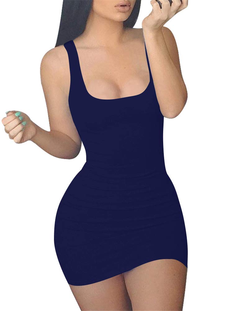 GOBLES Women's Casual Summer Sleeveless Mini Sexy Bodycon Tank Club Dress Navy - Image 1