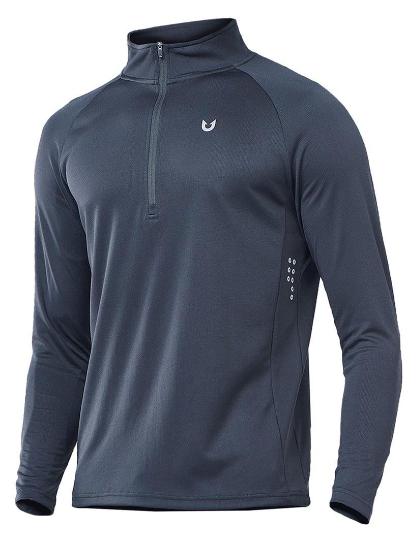 NORTHYARD Mens Quarter Zip Pullover Athletic Running 14 Zip Long Sleeve Pullovers Quick Dry Lightweight Tennis Gym Shirts COOLGREY XL - Image 2