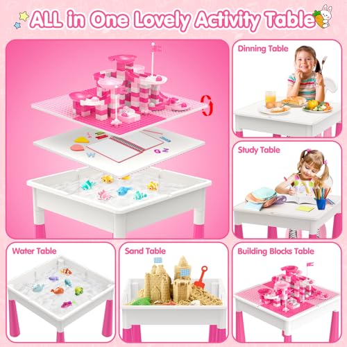 OCATO Kids Toddler Table and Chair Set Water Table Activity Tables with 152Pcs Large Marble Run Building Blocks 2 Rabbit Chairs Storage All in One Play Sensory Sand Tables 36 Year Old Girl Toy Gift - Image 5
