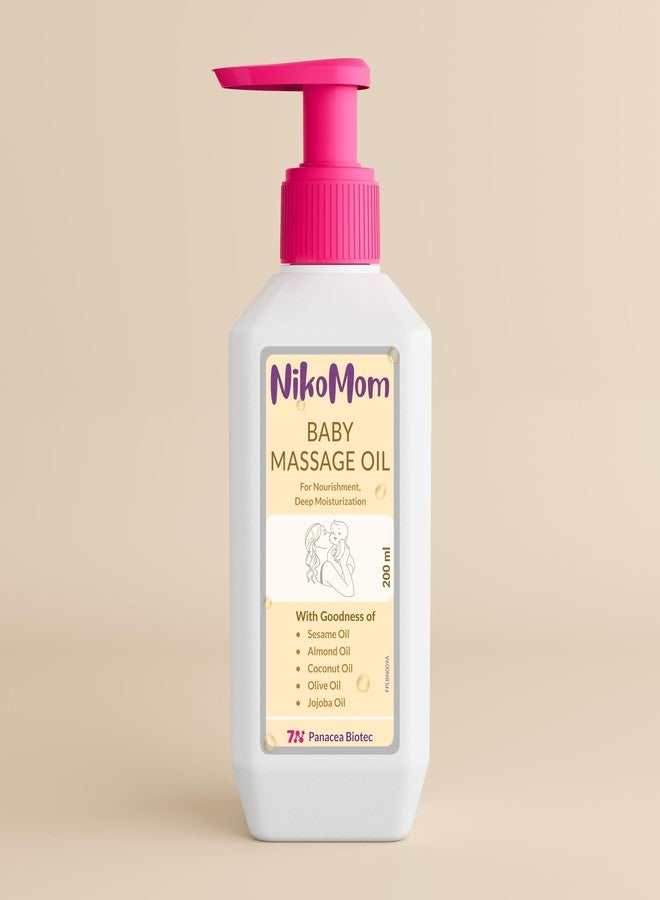 NikoMom Baby Massage Oil 200ml | 100% Natural Oil Support Strong Bones & 24H Moisturization with HydraNest Technology | Enriched with Coconut, Sesame, Almond & Olive Oils | Dermatologically Tested - Image 1