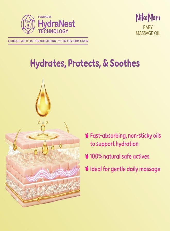 NikoMom Baby Massage Oil 200ml | 100% Natural Oil Support Strong Bones & 24H Moisturization with HydraNest Technology | Enriched with Coconut, Sesame, Almond & Olive Oils | Dermatologically Tested - Image 3