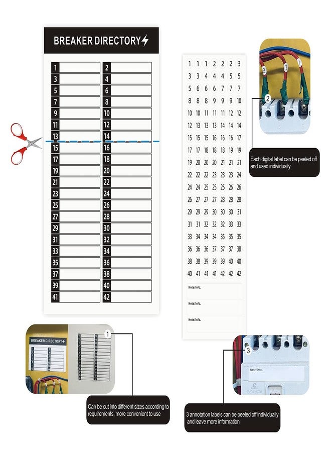 KIUKIUO 16 Sheets Breaker Panel Labels Electrical Box Sticker Numbers Breaker Panel Labels Electrical Sticker Number Catalog Load Center Adhesive Waterproof Reusable（Mix Colors） - Image 4