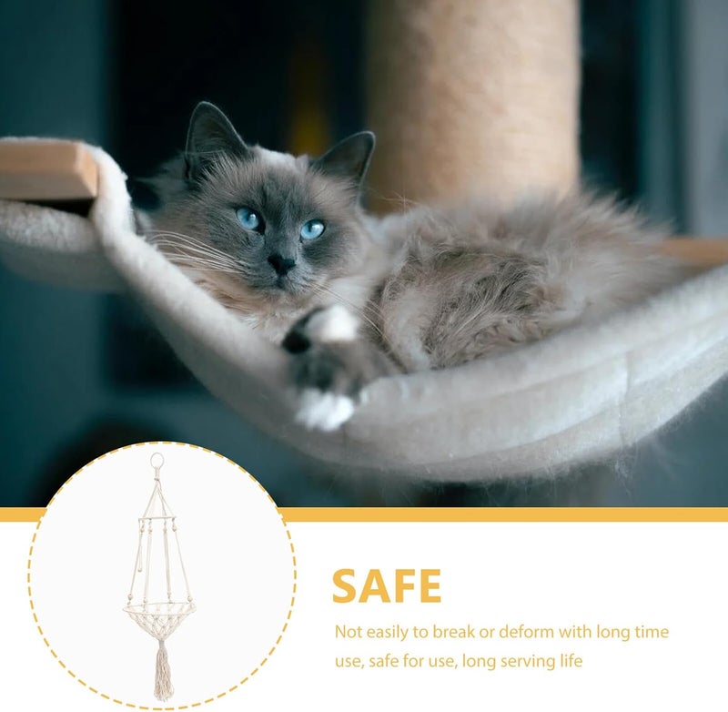 Bohemian Woven Cat Hanging Bed Macrame Cat Swing Hammock 30cm Small Pet Swing Sleeping Bed for Indoor to 10 Lbs - Image 3