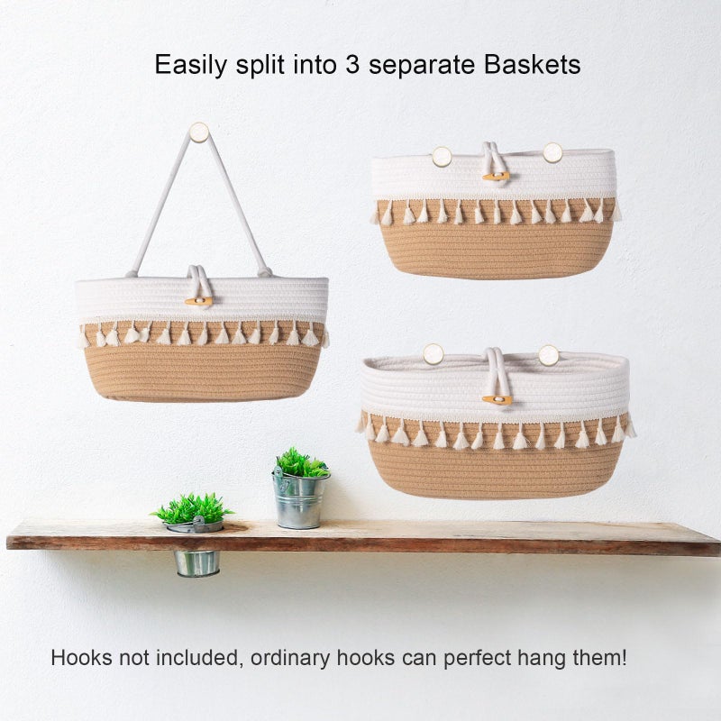 Oradrem Over the Door Macrame Basket Cotton Rope Organizer,3 Tier Wall Hanging Storage Basket, 14.5"x7" Closet Organizing, Decorative Baskets for Organizing Living Room - Image 5