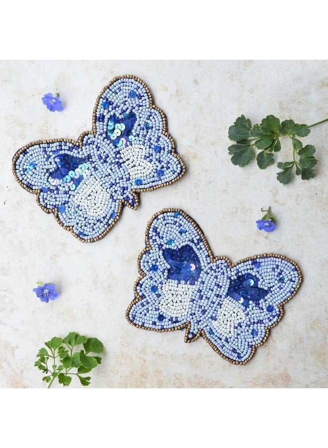 AIVIK Beaded Printed Mutlticolor Matte Finish Coasters for Cups and Dining Table | Set of 4 | SkyBlue Bitterfly Pattern - Image 1
