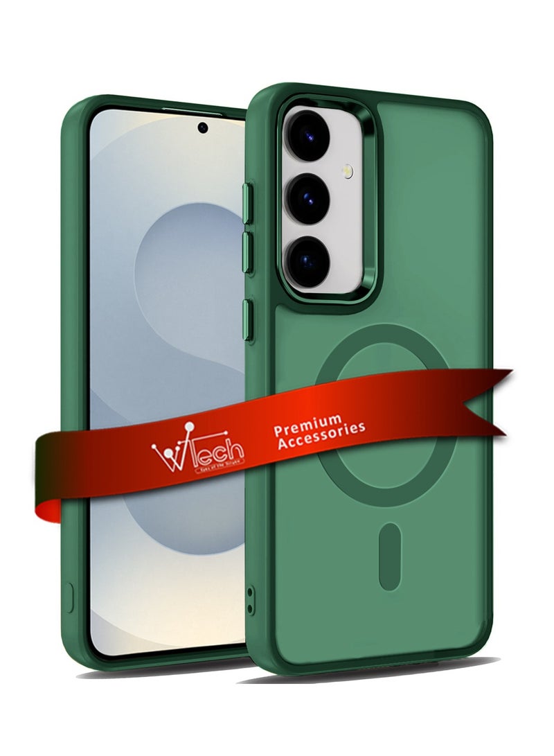 Wtech Samsung Galaxy S25 2025 Hard Silicone Hybrid Translucent Slim Stylish Magnetic Magsafe Case Cover - Dark Green - Image 1