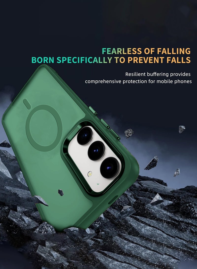 Wtech Samsung Galaxy S25 2025 Hard Silicone Hybrid Translucent Slim Stylish Magnetic Magsafe Case Cover - Dark Green - Image 2