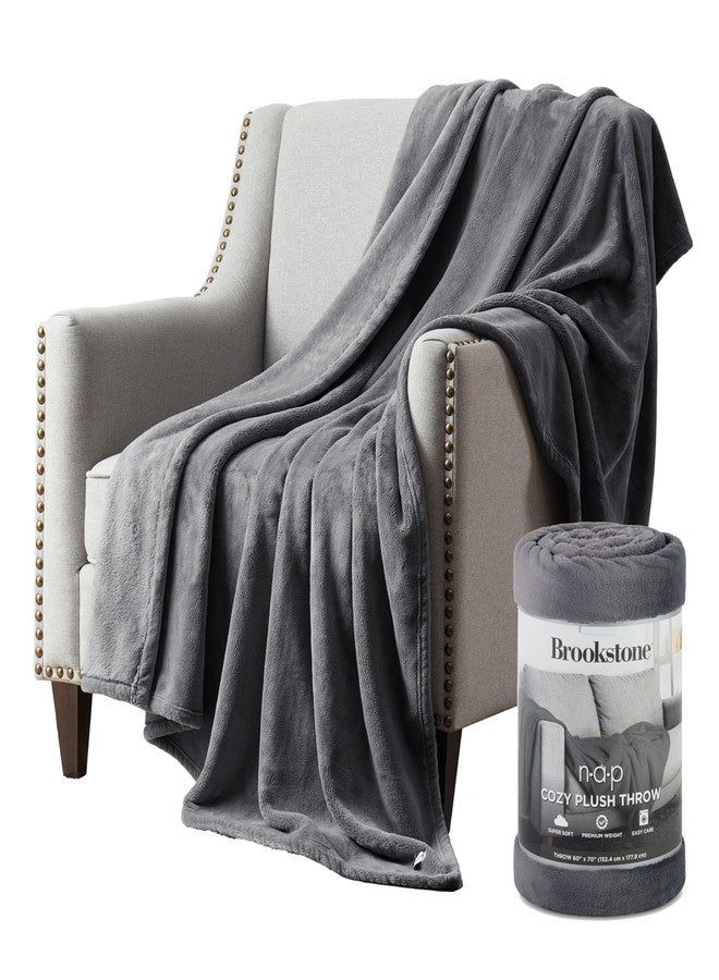 Brookstone Nap Plush Throw Blanket for Couch | Warm & Super Soft Blanket with Unmatched Heavy, Dense, and Ultra-Comfy Throw | Luxurious Drape, Cozying Up on a Sofa, Chair | Silver - Image 1
