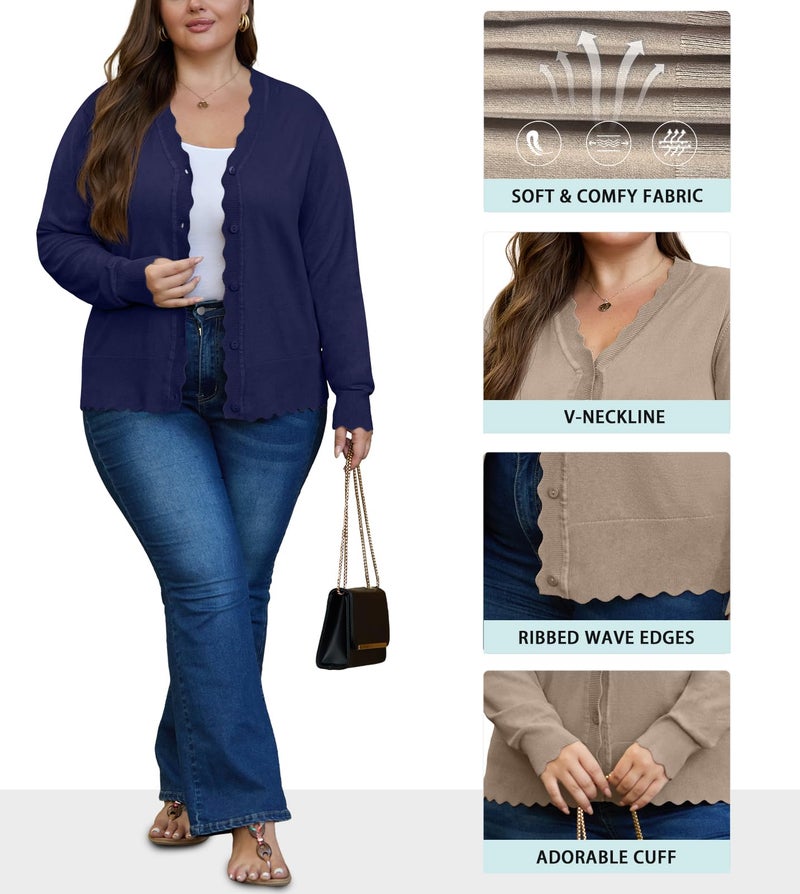 OLRIK Women's Shrug Sweaters Plus Size Lightweight Jacket Knit Cardigans for Women Navy Blue-1X - Image 5