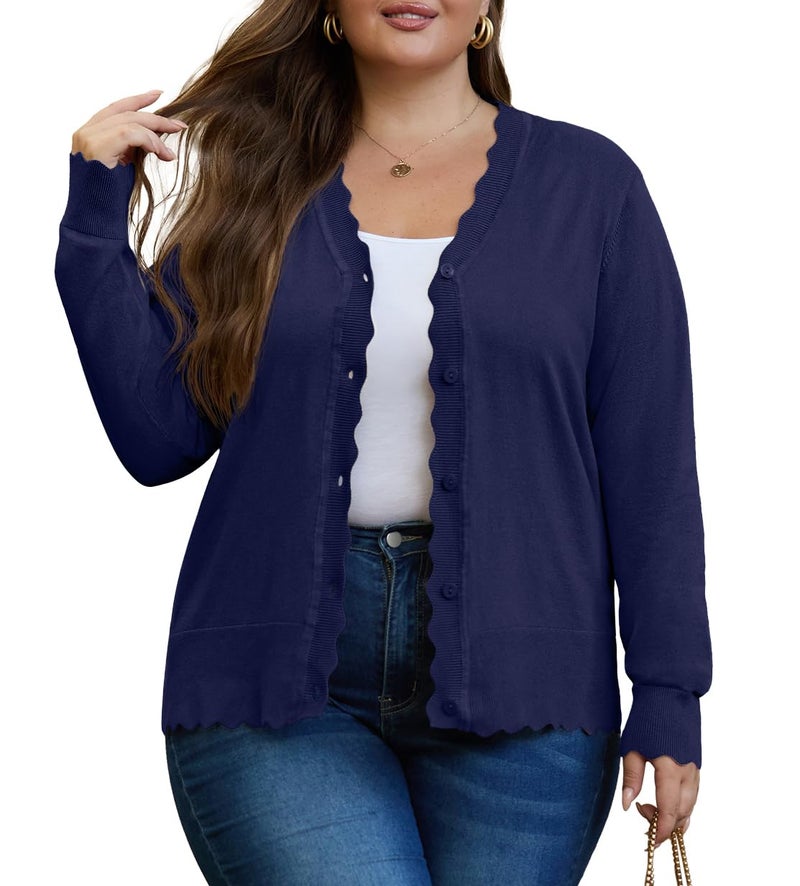 OLRIK Women's Shrug Sweaters Plus Size Lightweight Jacket Knit Cardigans for Women Navy Blue-1X - Image 1