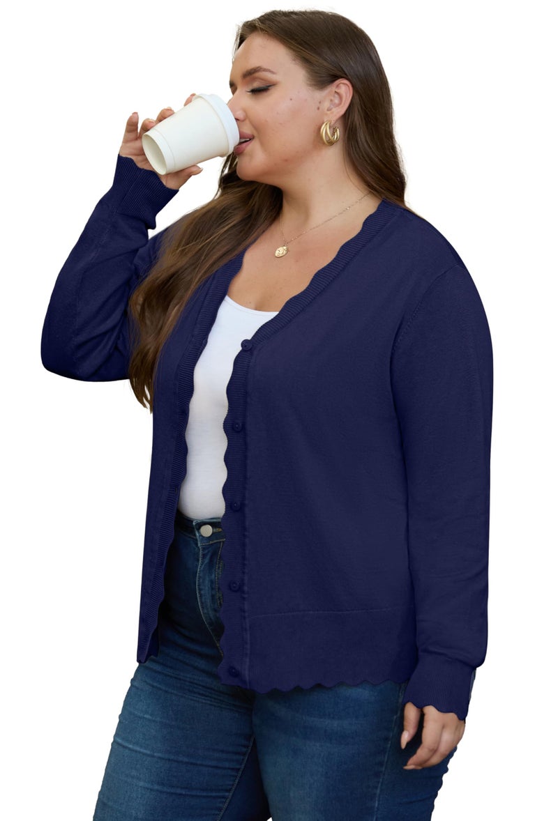 OLRIK Women's Shrug Sweaters Plus Size Lightweight Jacket Knit Cardigans for Women Navy Blue-1X - Image 4