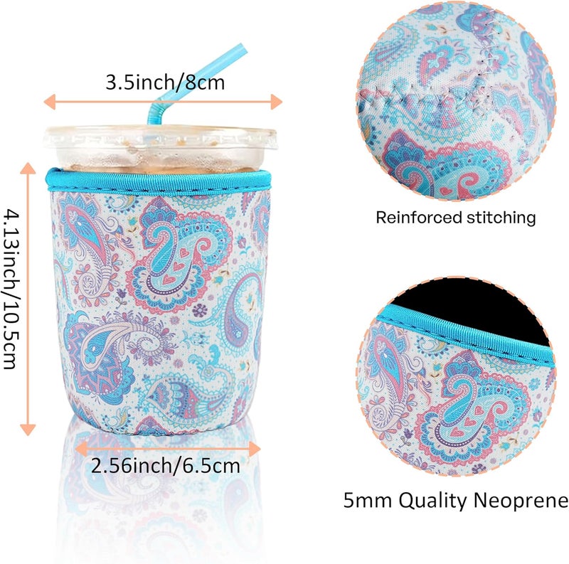 4 Pack Iced Coffee Sleeve,reusable Neoprene Cup Sleeves Suitable For Beverage Sleeves For Hot And Cold Coffee Or Ice Drink Coffee cup sleeve for Starbucks coffee cup (Paisley 16-20 OZ) - Image 3