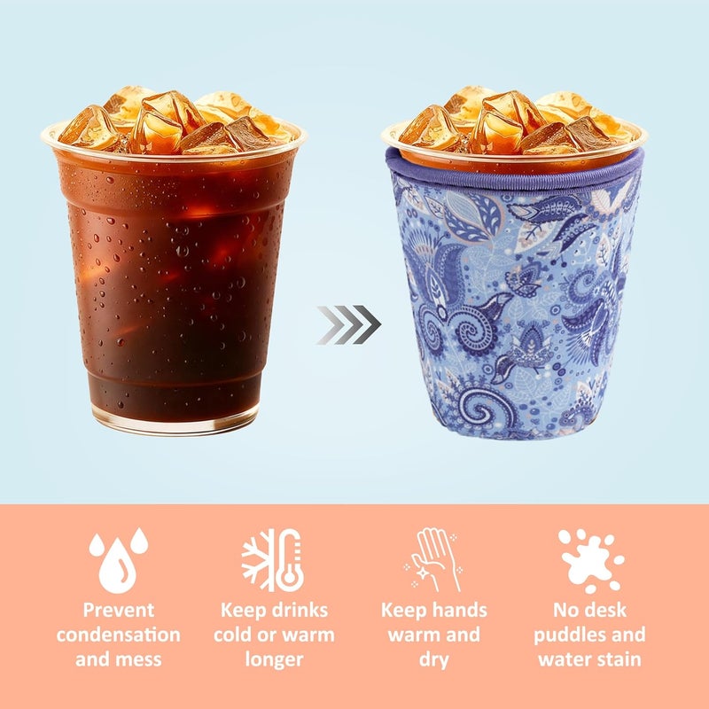 4 Pack Iced Coffee Sleeve,reusable Neoprene Cup Sleeves Suitable For Beverage Sleeves For Hot And Cold Coffee Or Ice Drink Coffee cup sleeve for Starbucks coffee cup (Paisley 16-20 OZ) - Image 4