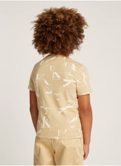 Calvin Klein Jeans Boys' Seasonal Graphic 2-Pack Short Sleeve T-Shirts - Cotton, Beige/white  - Image 3