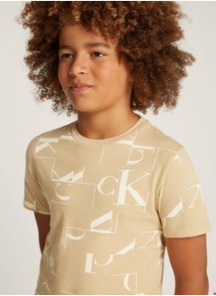 Calvin Klein Jeans Boys' Seasonal Graphic 2-Pack Short Sleeve T-Shirts - Cotton, Beige/white  - Image 5