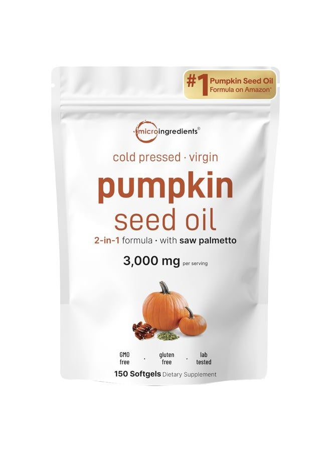 Micro Ingredients Pumpkin Seed Oil with Saw Palmetto, 3,000mg Per Serving, 150 Softgels | Cold Pressed, Pure Virgin Oil, Herbal Supplement | Supports Urinary, Bladder & Prostate Health | Non-GMO - Image 1