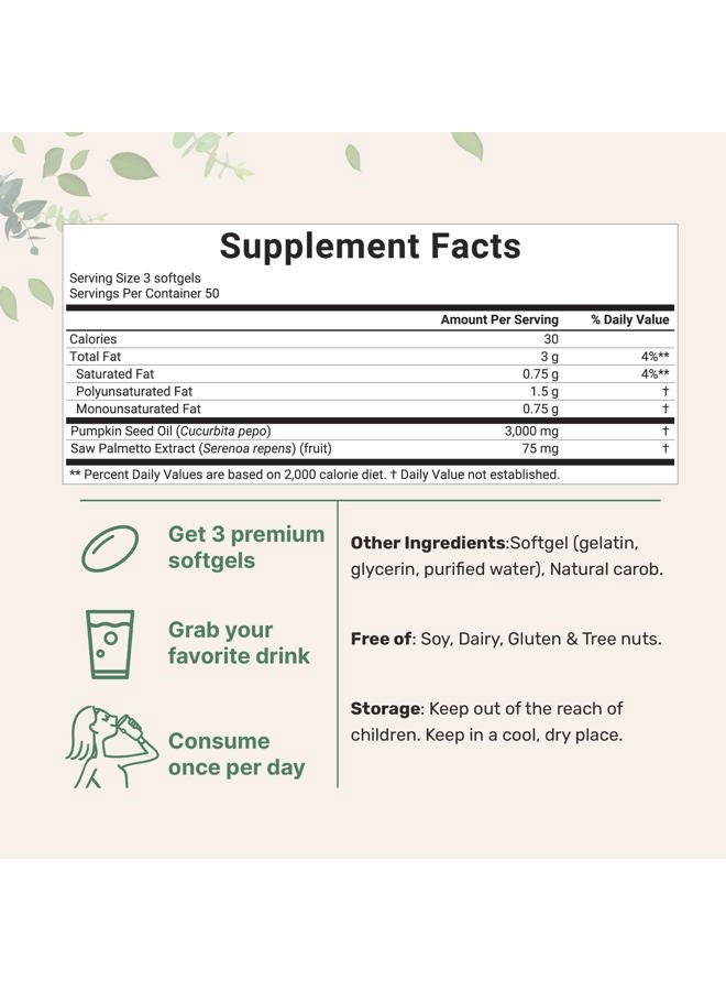 Micro Ingredients Pumpkin Seed Oil with Saw Palmetto, 3,000mg Per Serving, 150 Softgels | Cold Pressed, Pure Virgin Oil, Herbal Supplement | Supports Urinary, Bladder & Prostate Health | Non-GMO - Image 2