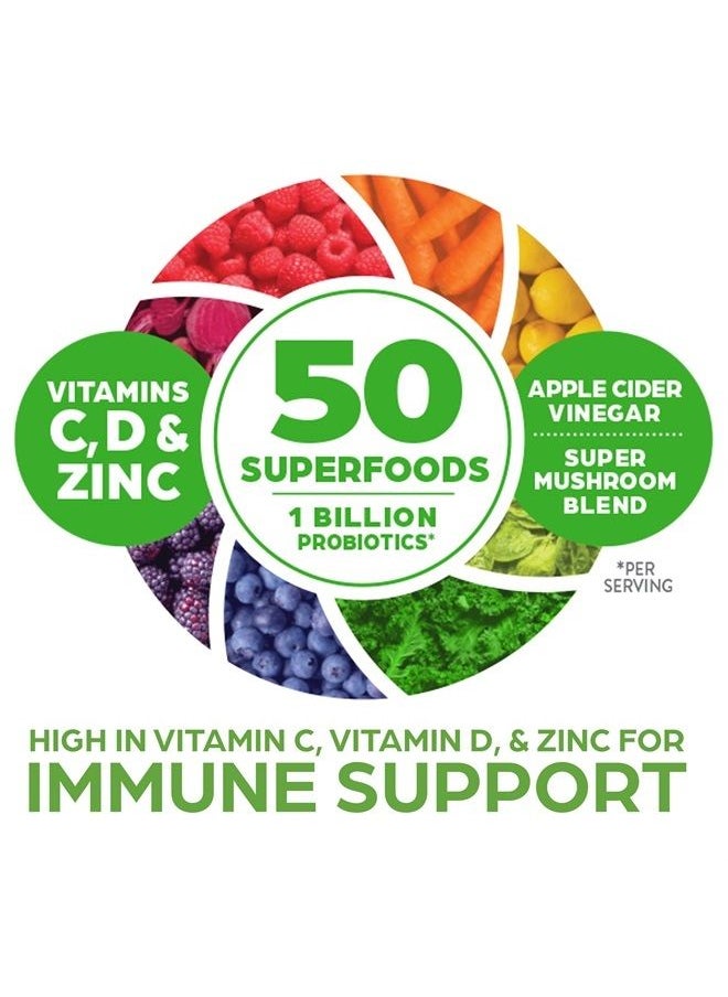 Orgain - Greens Powder + Superfoods Immune Support, Orgain Organic Immunity Up! Powder, Honeycrisp Apple - Vitamin D, Vitamin C, Zinc, Apple Cider Vinegar, Probiotics, Ashwagandha & Reishi Mushrooms - 0.62lb - Image 1