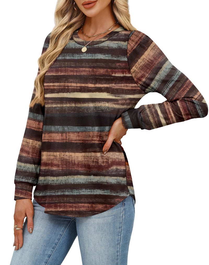 Alaroo Long Sleeve Shirts Tunic Boho Tops for Women Fall Fashion Basic Crewneck Sweatshirts Trendy Clothes Print 32 M - Image 4