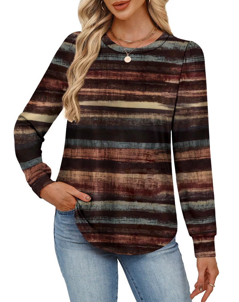 Alaroo Long Sleeve Shirts Tunic Boho Tops for Women Fall Fashion Basic Crewneck Sweatshirts Trendy Clothes Print 32 M - Image 3