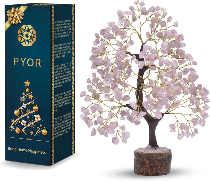 PYOR Rose Quartz Money Tree, Crystal Gifts, Rose Quartz Crystals, Fengshui Money Tree, House Warming Gifts New Home, Pink Office Supplies, Healing Crystals, Pink Room Decor for Women, Spiritual Decor - Image 1