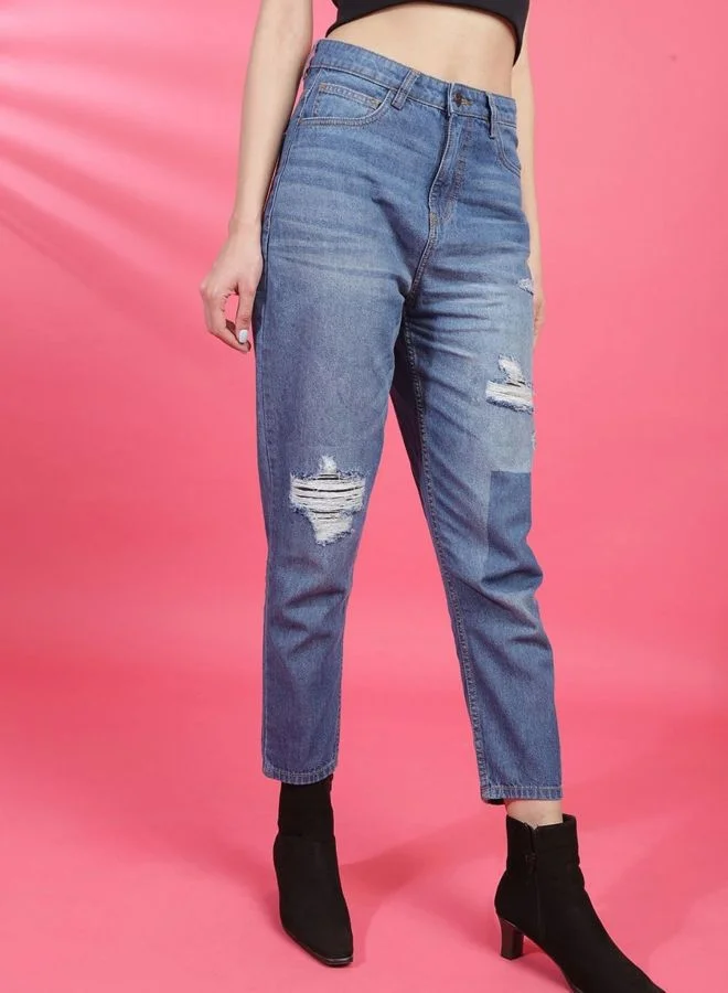 Freehand  Women Mom Fit Solid Mid Rise Jeans  | Best Price UAE