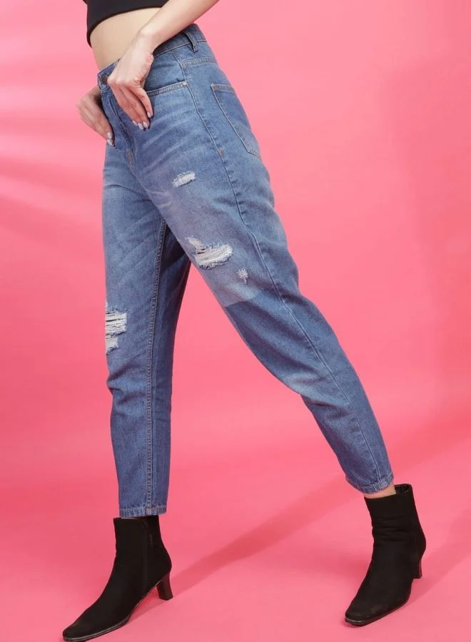 Freehand  Women Mom Fit Solid Mid Rise Jeans  | Best Price UAE