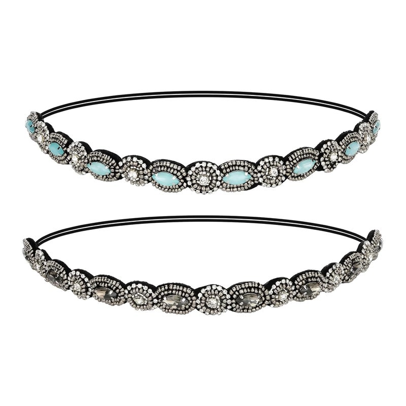 Amariver 2 Pieces Rhinestone Beaded Headbands for Women