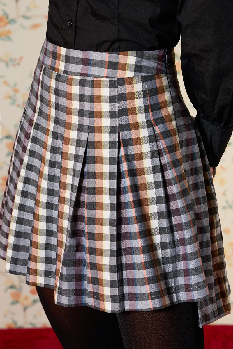 Virgio Cotton Checkered Brunchwear Skirts for Women