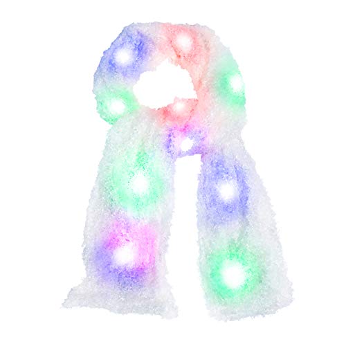 Luwint Colorful LED Flashing Plush Scarf - Lights Up Rave Clothing Accessories Cool Glow Novelty Austism Toys for Halloween Costume Party Game Ideas for Boys Girls (White) - Image 1