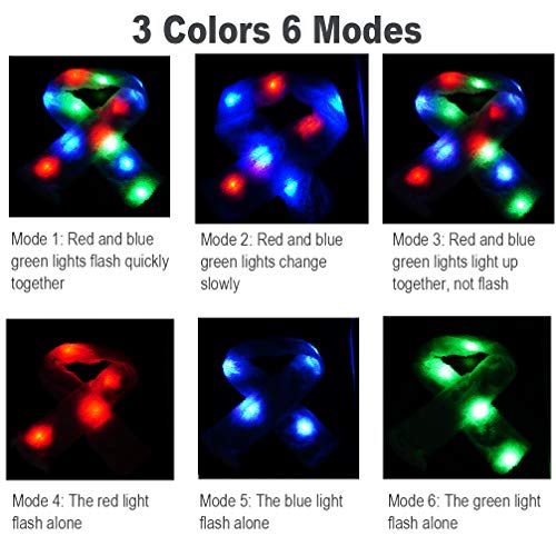 Luwint Colorful LED Flashing Plush Scarf - Lights Up Rave Clothing Accessories Cool Glow Novelty Austism Toys for Halloween Costume Party Game Ideas for Boys Girls (White) - Image 2