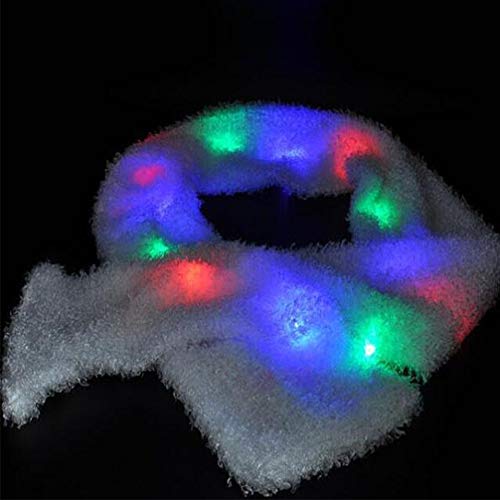 Luwint Colorful LED Flashing Plush Scarf - Lights Up Rave Clothing Accessories Cool Glow Novelty Austism Toys for Halloween Costume Party Game Ideas for Boys Girls (White) - Image 5