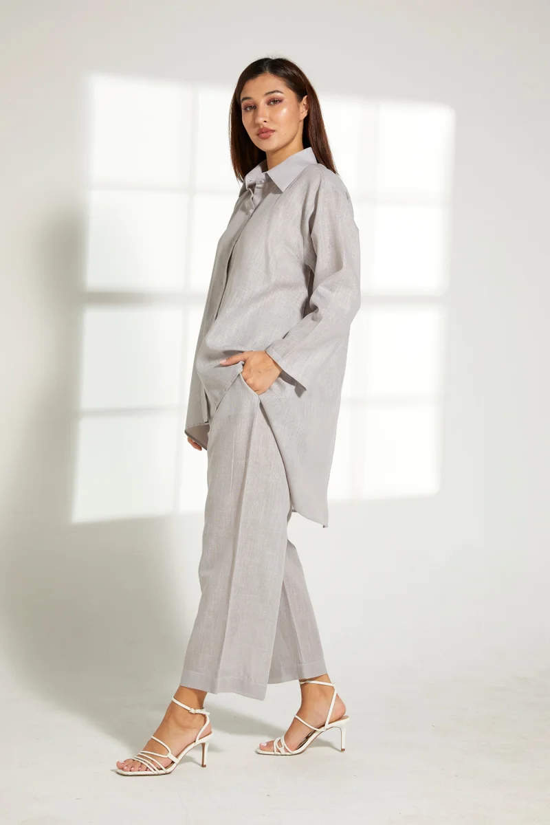 Moistreet Asymmetric Button Down Top & Pants Set