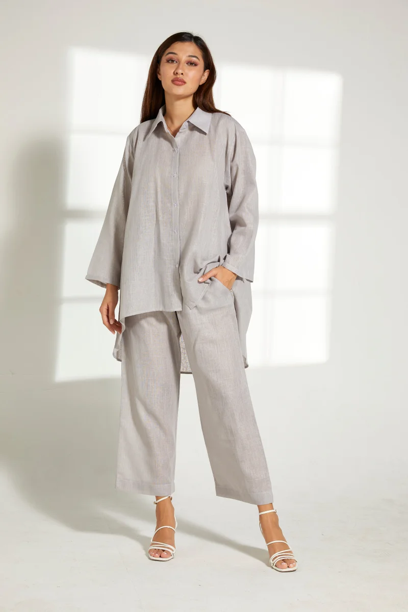 Moistreet Asymmetric Button Down Top & Pants Set