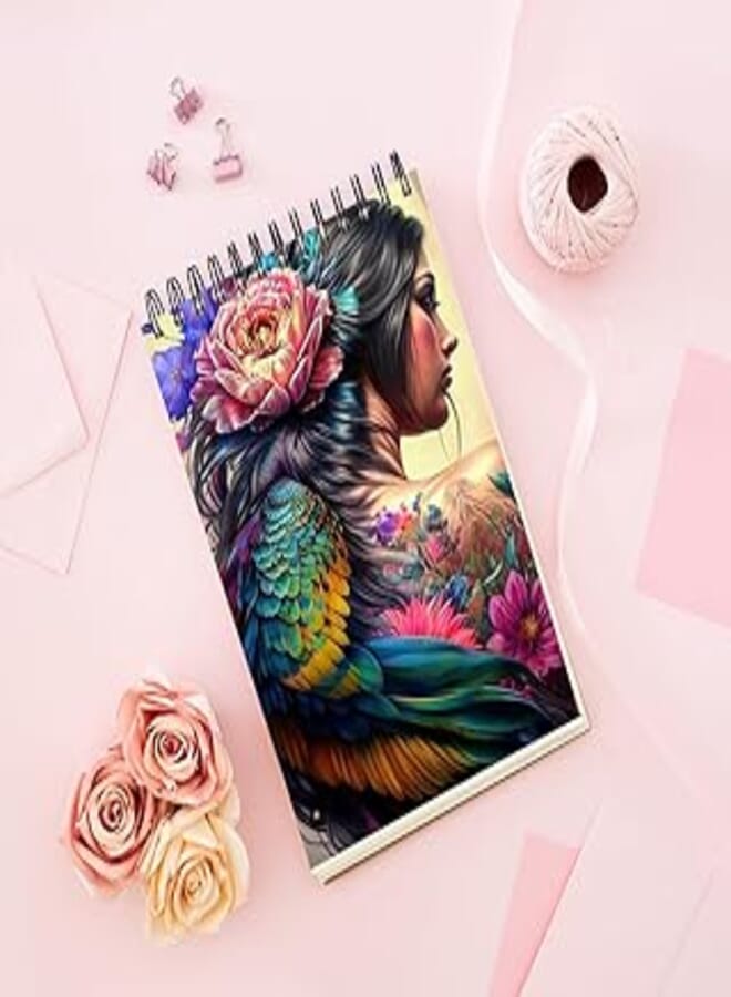Notebook With Trendy design - Personality Girl Flowers And Birds Back