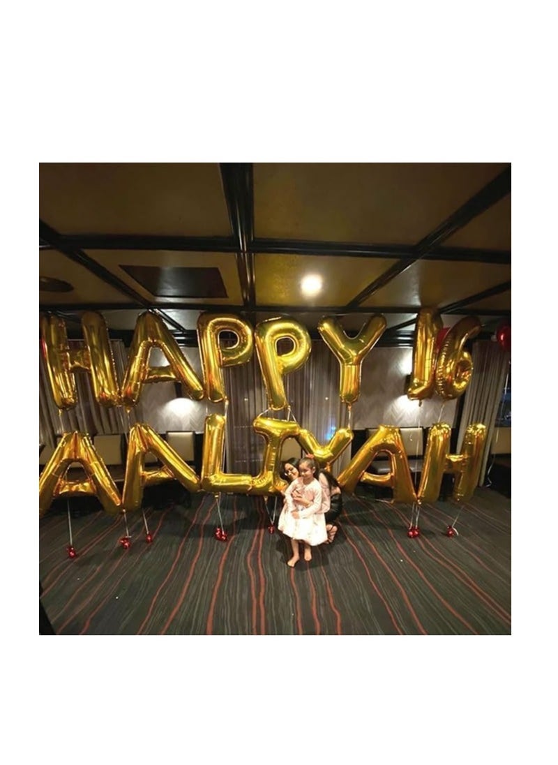 بارتي ويذ إيما الحروف الذهبية من الألف إلى الياء بالونات 32 بوصة بالونات الأبجدية الكبيرة الذهب رقائق الهيليوم رسالة بالون راية لحفل عيد ميلاد الذكرى السنوية زفاف الزفاف (Gold-E) - Image 3