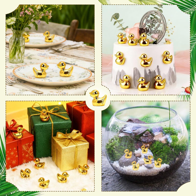 DTOFOOT 80 Pieces Gold Mini Ducks Figurines, Miniature Ducks Bulk, Resin Little Ducks for Home Decor, Vase Filler, Party Decoration (1.6 x 1.4 x 1.1 cm) - Image 2