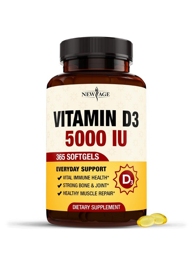 New Age NEW AGE Vitamin D3 5000 IU 125mcg Softgels - Support Immune Support, Strong Bone Health - Non-GMO, Gluten-Free, Dairy-Free,1 Year Supply (360 Softgels (Pack of 1))  - Image 1