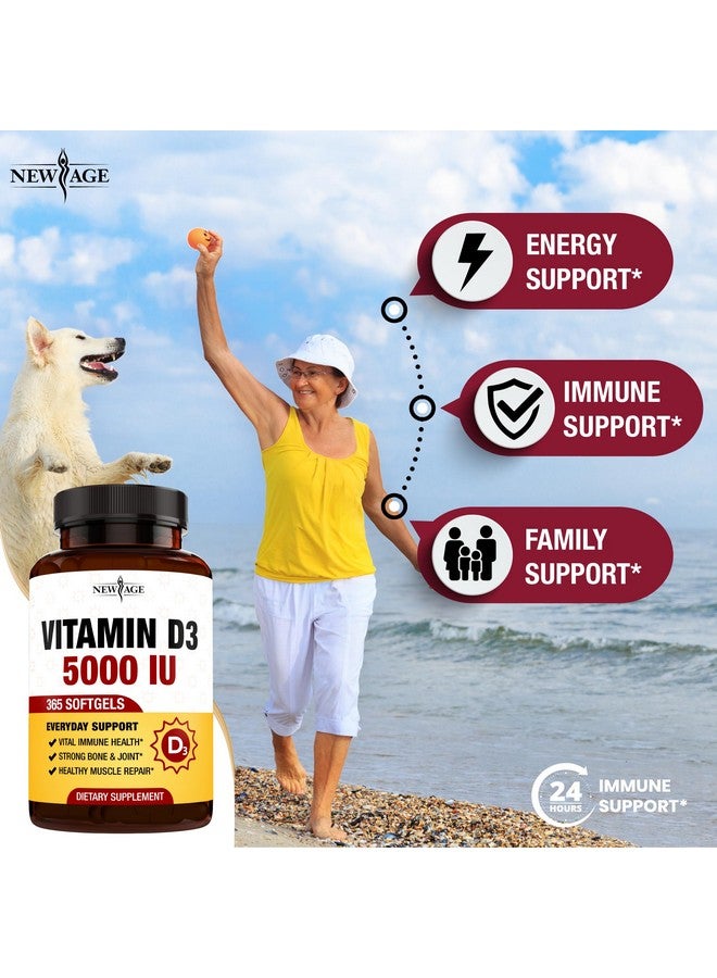 New Age NEW AGE Vitamin D3 5000 IU 125mcg Softgels - Support Immune Support, Strong Bone Health - Non-GMO, Gluten-Free, Dairy-Free,1 Year Supply (360 Softgels (Pack of 1))  - Image 3