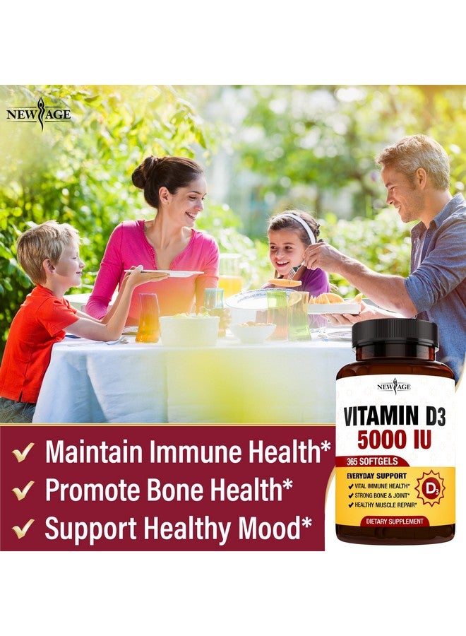 New Age NEW AGE Vitamin D3 5000 IU 125mcg Softgels - Support Immune Support, Strong Bone Health - Non-GMO, Gluten-Free, Dairy-Free,1 Year Supply (360 Softgels (Pack of 1))  - Image 4