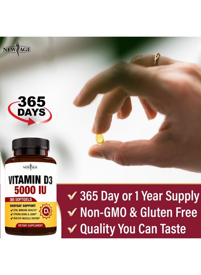 New Age NEW AGE Vitamin D3 5000 IU 125mcg Softgels - Support Immune Support, Strong Bone Health - Non-GMO, Gluten-Free, Dairy-Free,1 Year Supply (360 Softgels (Pack of 1))  - Image 5
