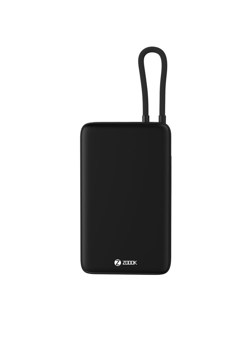 Zoook 10000mAh Power Bank with Built-in USB-C & Lightning Cables 22.5W Super Fast Charging Portable Battery Charger LED Display External Power Bank for iPhone, Samsung, Huawei, Android, iPad, AirPods, Tablets Travel-Friendly Backup Charger Slim Design Compatible with PD Devices & QC 3.0 Black** - Image 3